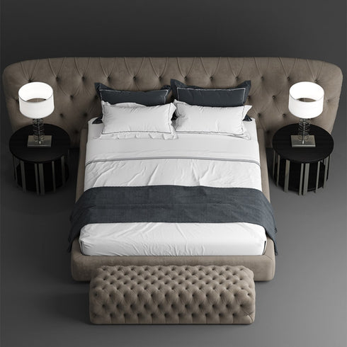 Bossanova Velvet Fabric Wide Headboard Luxury Bed Frame