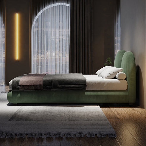Batu Velvet Curved Headboard Modern Bed Frame