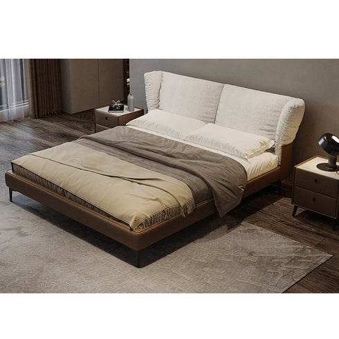 Baylee Microfiber Leather+Boucle Fabric Upholstered Headboard Bed Frame