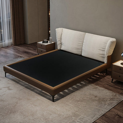 Baylee Microfiber Leather+Boucle Fabric Upholstered Headboard Bed Frame