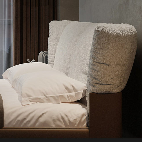 Baylee Microfiber Leather+Boucle Fabric Upholstered Headboard Bed Frame