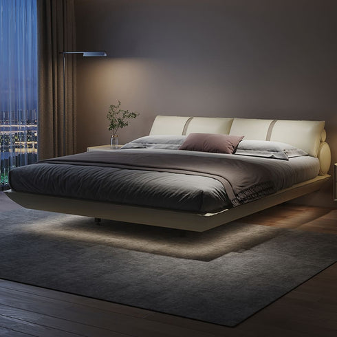 Belle Low Headboard Calf Leather Floating Bed Frame