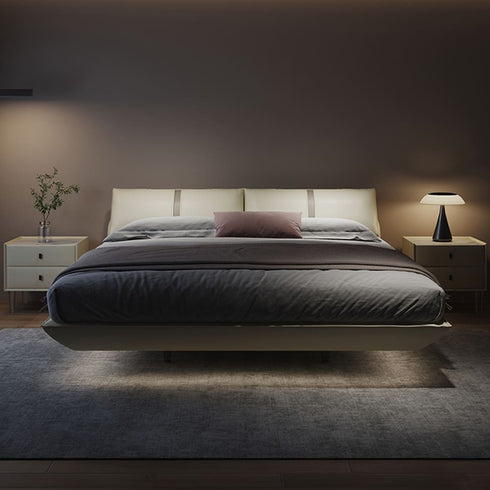 Belle Low Headboard Calf Leather Floating Bed Frame