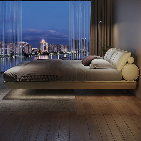 Belle Low Headboard Calf Leather Floating Bed Frame