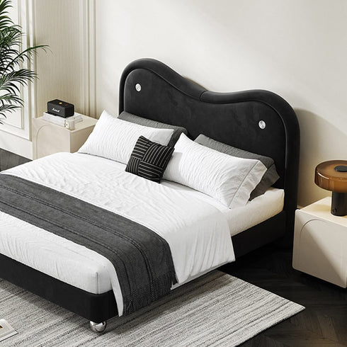 Beltran Velvet Shaped Headboard Modern Bed Frame