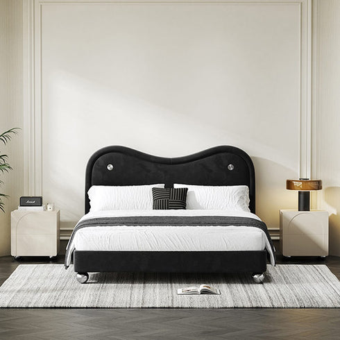 Beltran Velvet Shaped Headboard Modern Bed Frame