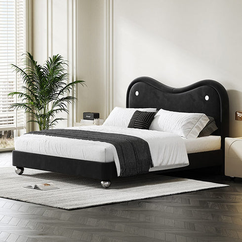 Beltran Velvet Shaped Headboard Modern Bed Frame