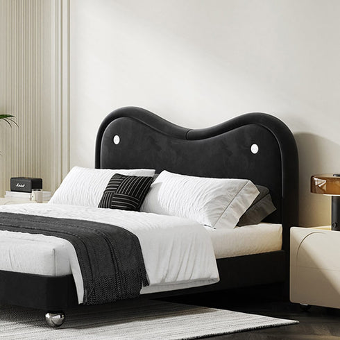 Beltran Velvet Shaped Headboard Modern Bed Frame