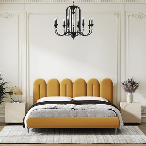 Benitez Velvet Modern Bed Frame with Acrylic Feet