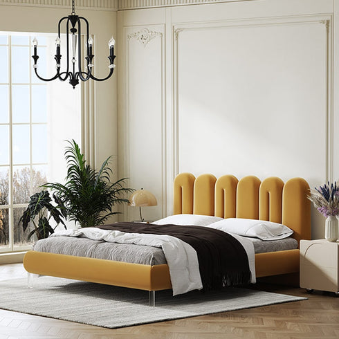 Benitez Velvet Modern Bed Frame with Acrylic Feet