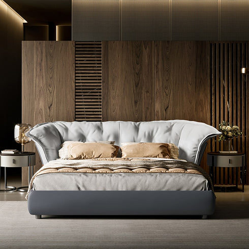 Benson Calf Leather Wide Headboard Bed Frame