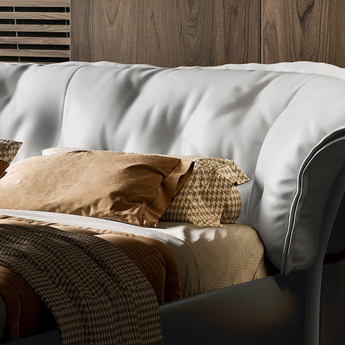 Benson Calf Leather Wide Headboard Bed Frame