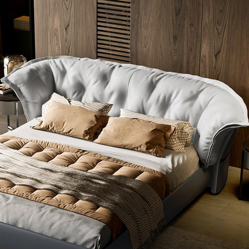 Benson Calf Leather Wide Headboard Bed Frame