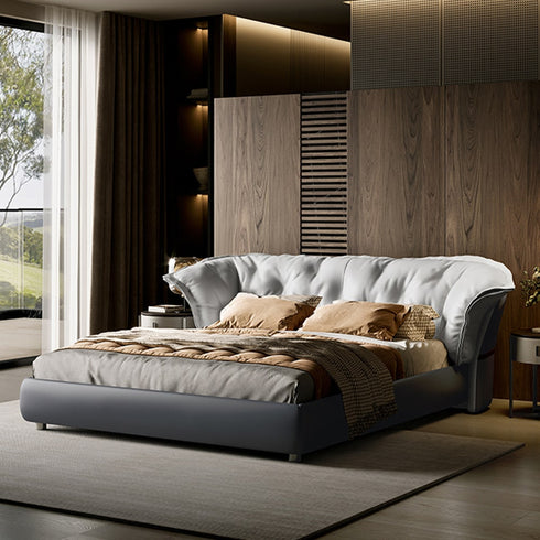 Benson Calf Leather Wide Headboard Bed Frame