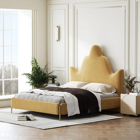 Bentlee Velvet Crown Shaped Headboard Bed Frame