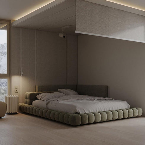 Berne Velvet Fabric Low Headboard Simple Bed Frame