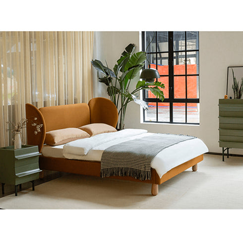 Berta Cotton Linen Fabric Wide Headboard Bed Frame