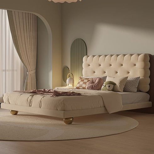 Bliss Velvet Cookie Shaped Modern Upholstered Bed Frame