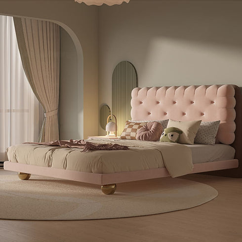 Bliss Velvet Cookie Shaped Modern Upholstered Bed Frame
