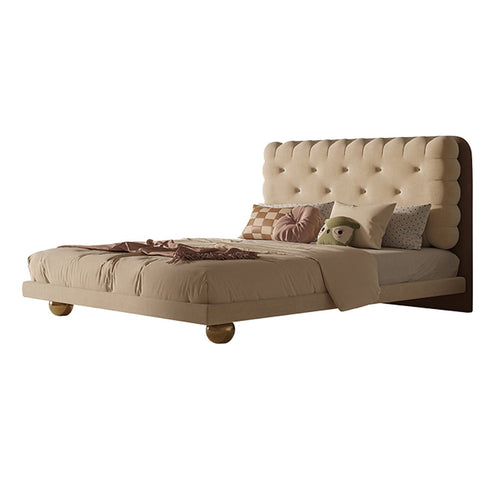 Bliss Velvet Cookie Shaped Modern Upholstered Bed Frame