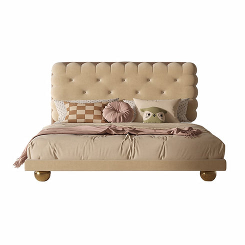 Bliss Velvet Cookie Shaped Modern Upholstered Bed Frame