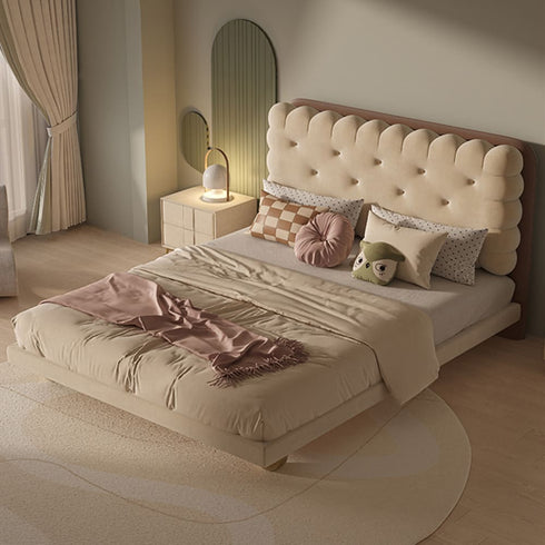 Bliss Velvet Cookie Shaped Modern Upholstered Bed Frame