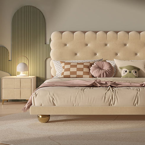 Bliss Velvet Cookie Shaped Modern Upholstered Bed Frame