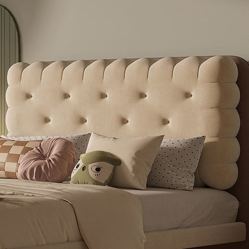 Bliss Velvet Cookie Shaped Modern Upholstered Bed Frame