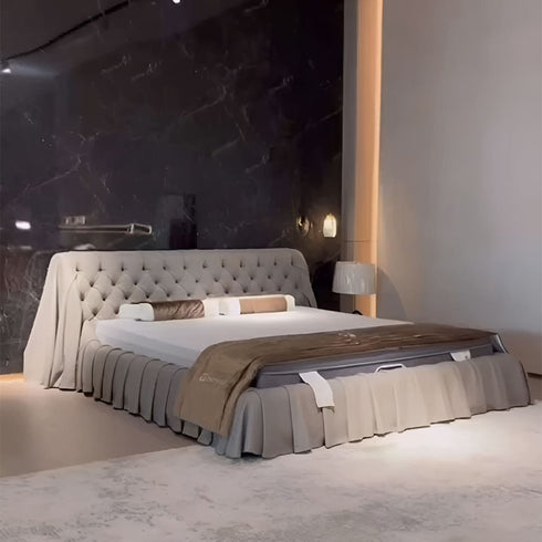 Bohemian Suede Fabric Buckle Headboard Bed Frame