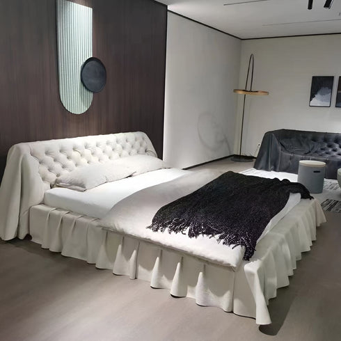 Bohemian Suede Fabric Buckle Headboard Bed Frame