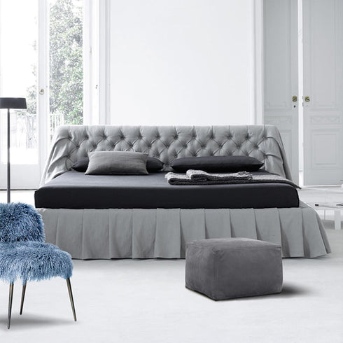 Bohemian Suede Fabric Buckle Headboard Bed Frame