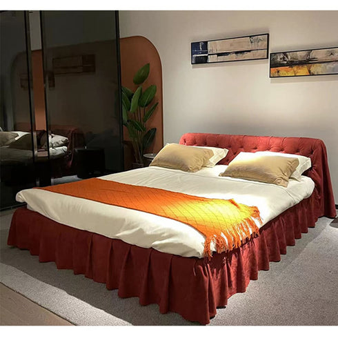 Bohemian Suede Fabric Buckle Headboard Bed Frame