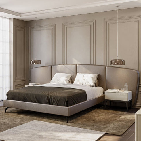 Bonilla Luxury Wide Headboard Gray Microfiber Leather Bed Frame