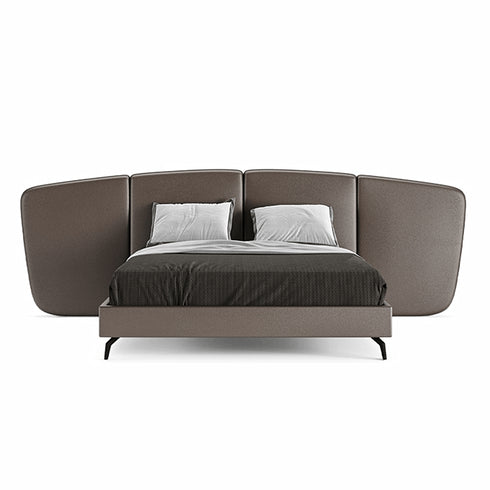 Bonilla Luxury Wide Headboard Gray Microfiber Leather Bed Frame