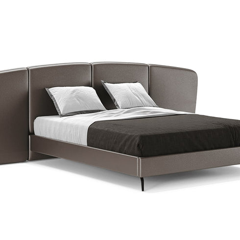 Bonilla Luxury Wide Headboard Gray Microfiber Leather Bed Frame
