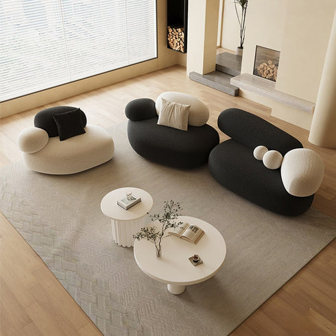 Boinedal Modern Boucle Fabric Round Curved Loveseat Arm Sofa