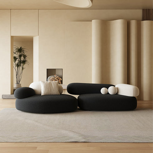 Boinedal Modern Boucle Fabric Round Curved Loveseat Arm Sofa