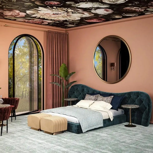 Botham Velvet Luxury Wide Shaped Headboard Bed Frame