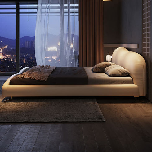 Brant Calf Leather Curved Design Bed Frame With Steel Legs