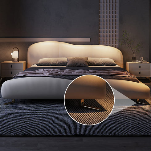 Brant Calf Leather Curved Design Bed Frame With Steel Legs