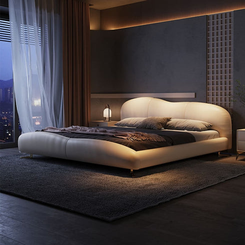 Brant Calf Leather Curved Design Bed Frame With Steel Legs