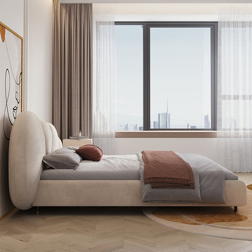 Brantley Velvet Modern Shaped Headboard Bed Frame