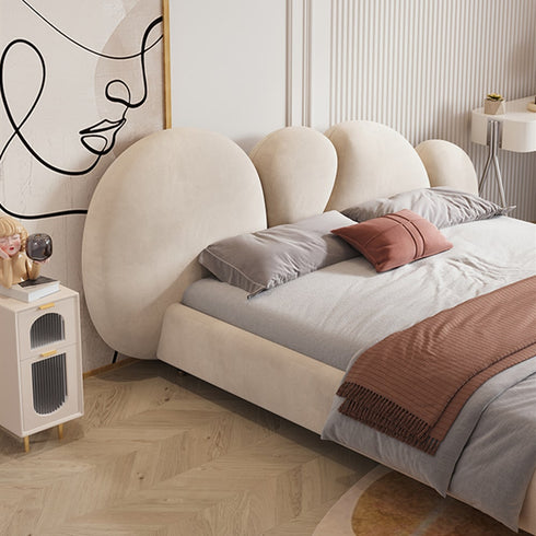 Brantley Velvet Modern Shaped Headboard Bed Frame