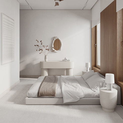 Brede Low Headboard Cotton Linen Fabric Minimalist Bed Frame