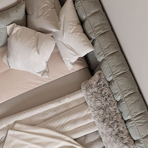 Brevyn Cotton Linen Fabric Simple Floor Bed Frame