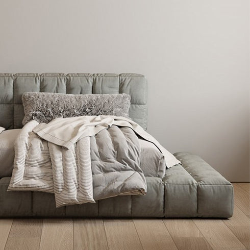 Brevyn Cotton Linen Fabric Simple Floor Bed Frame