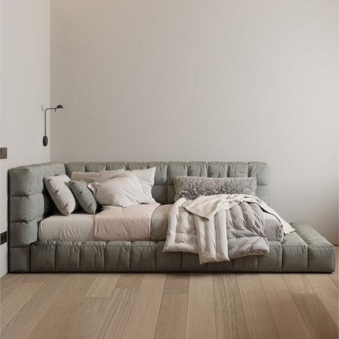 Brevyn Cotton Linen Fabric Simple Floor Bed Frame