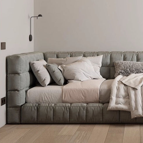 Brevyn Cotton Linen Fabric Simple Floor Bed Frame