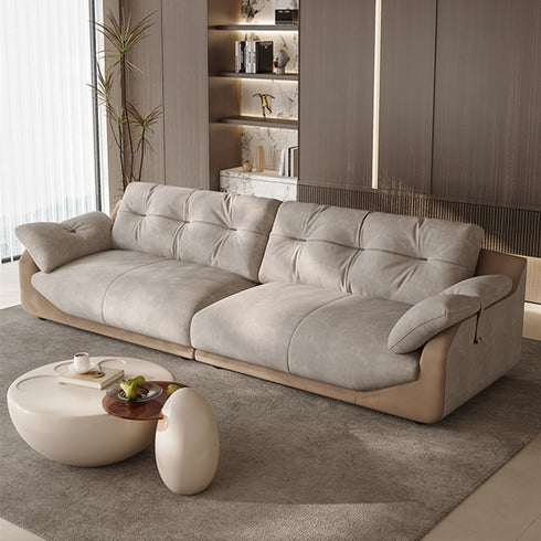 Brin Cream Suede Fabric 3 Seater Modern Arm Sofa Upholstered 2-Piece Couch