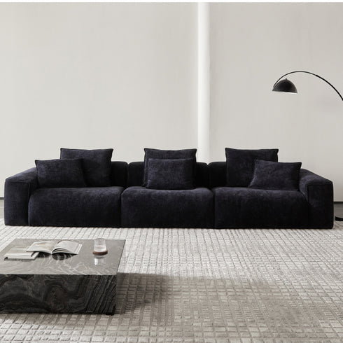 Bronco Blue Chenille Flannel Luxury 4 Seater Sofa Modern 3-Piece Arm Couch